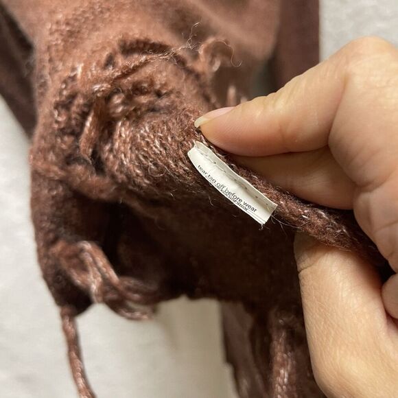 prAna Shelby Poncho Sweater Large Wool Knit Cable Fringe Boho Brown Red Rust - Picture 2 of 8